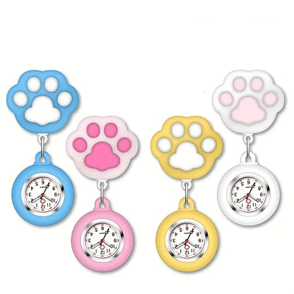 Cute Cat Paw Nurse Watch Brooch, Silicone With Clip, Retractable Telescopic Health Care Nurse Doctor Paramedic Medical Pocket