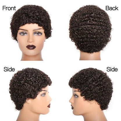 Short Kinky Curly Wigs Human Hair Pixie Cut Brazilian Human Hair For Women Natural Black Glueless Curly Human Hair Wigs