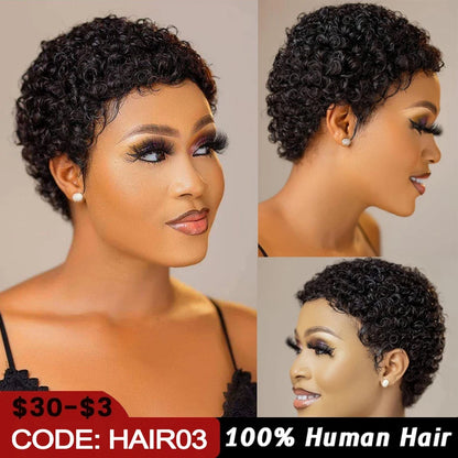 Short Kinky Curly Wigs Human Hair Pixie Cut Brazilian Human Hair For Women Natural Black Glueless Curly Human Hair Wigs