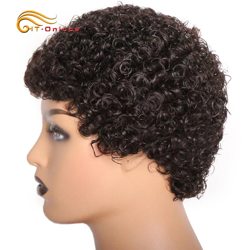 Short Kinky Curly Wigs Human Hair Pixie Cut Brazilian Human Hair For Women Natural Black Glueless Curly Human Hair Wigs